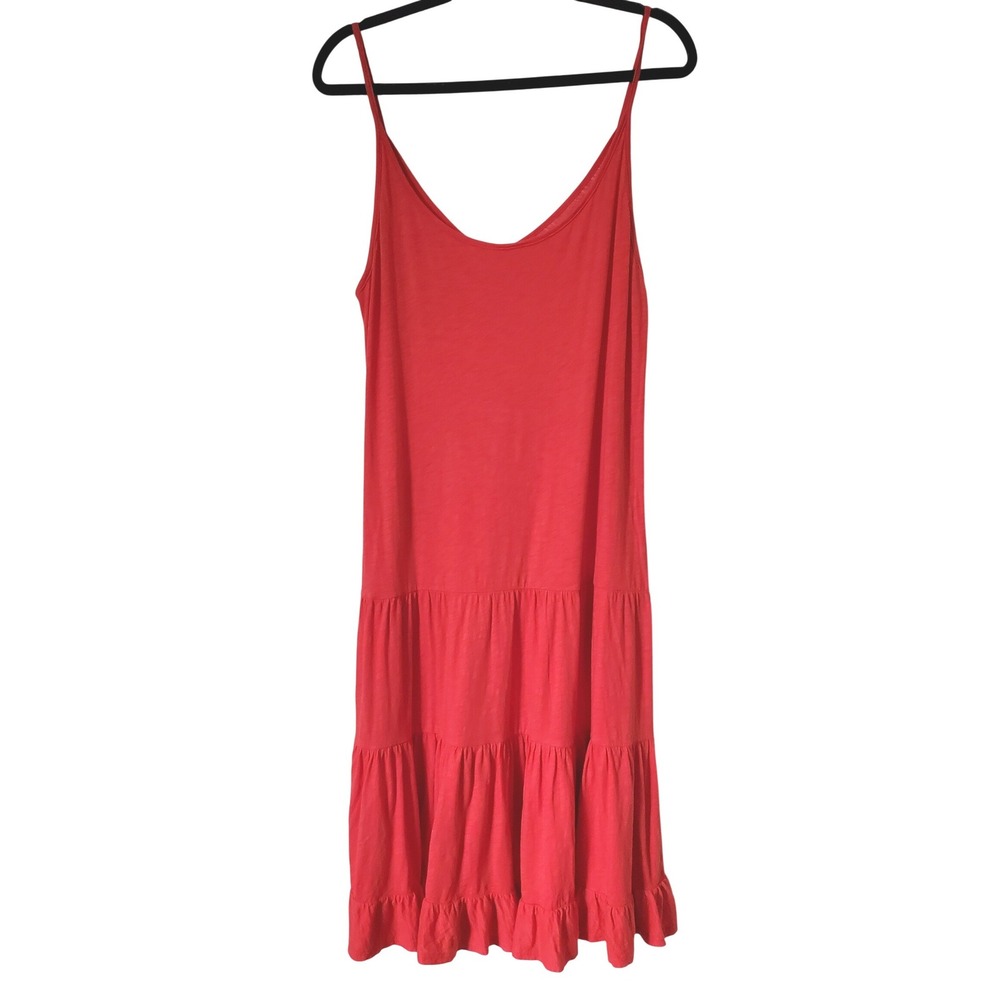 Velvet by Graham & Spencer Red Tiered Midi Dress Medium Vintage Slub 100% Cotton